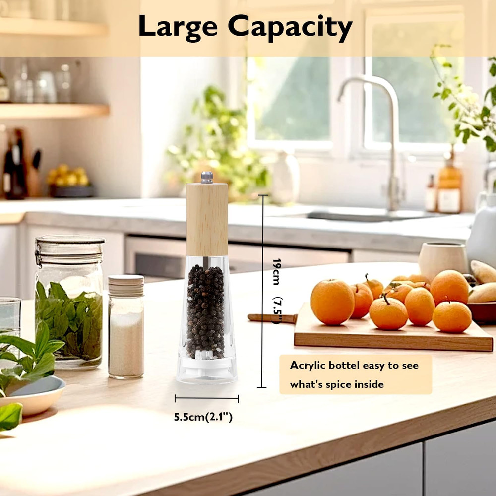 Premium Salt and Pepper Mill, Refillable Pepper Grinder, Adjustable Coarseness S