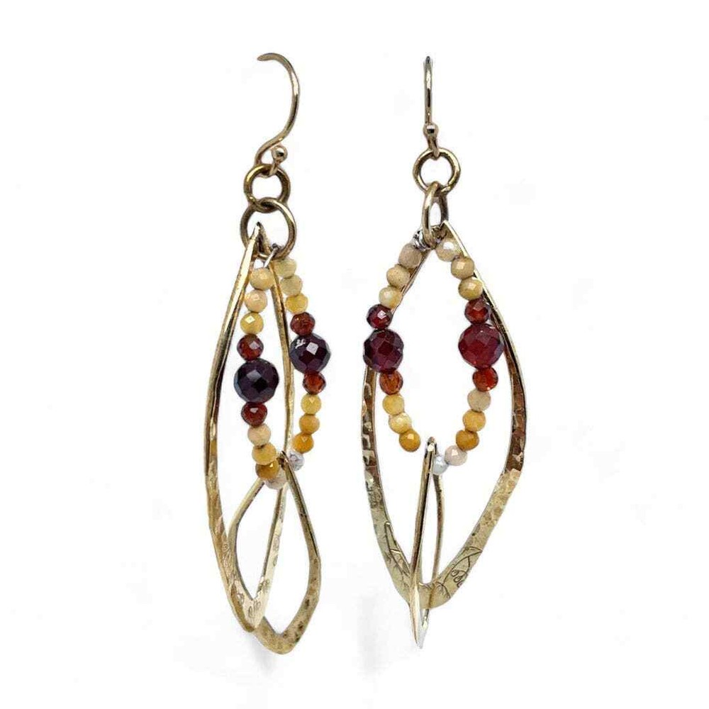 Flames Earrings-Hessonite, Garnet, and Jade