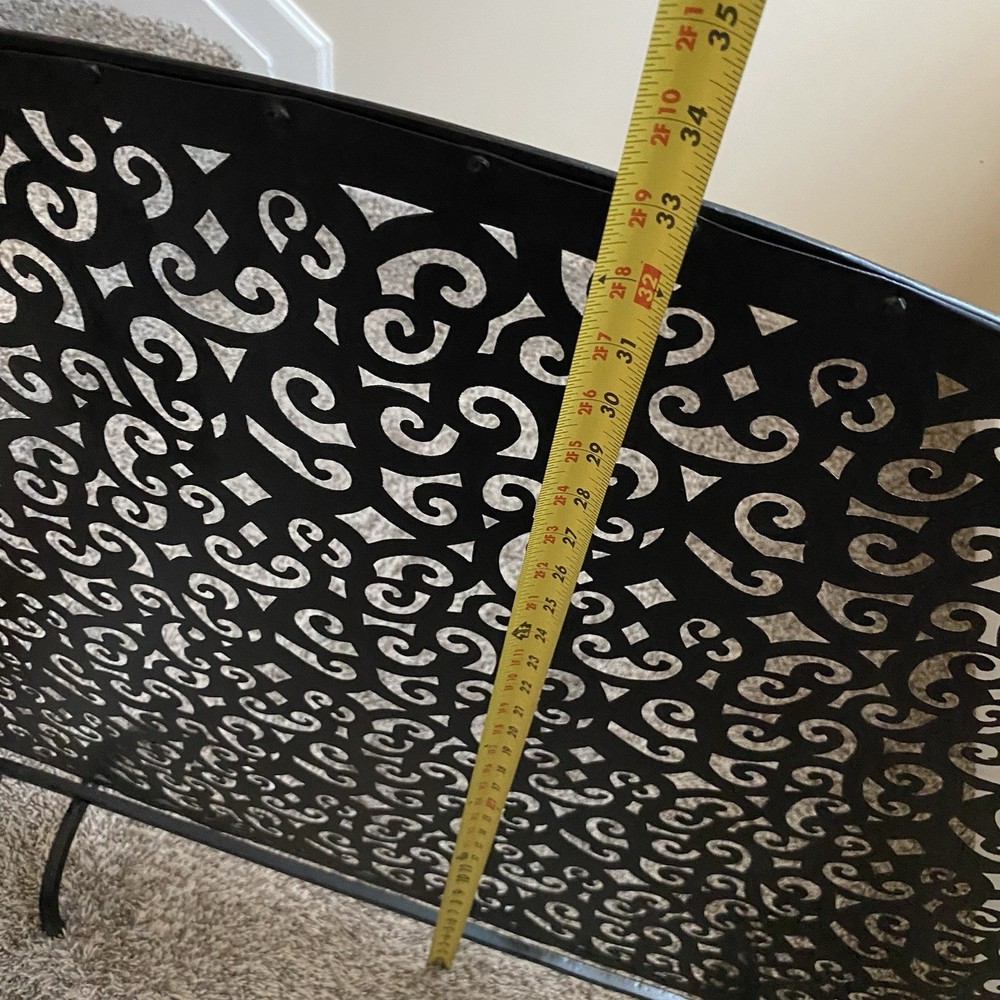 Gothic Arched Black Rustic Pierced Metal Single Panel Fireplace Screen