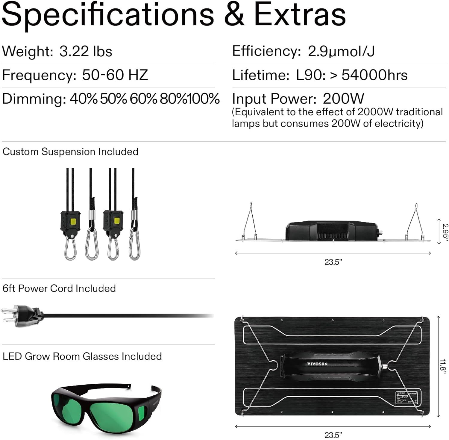 VIVOSUN 4x2ft Complete Grow Tent System 4" Inline Duct Fan VS2000 LED Grow Light