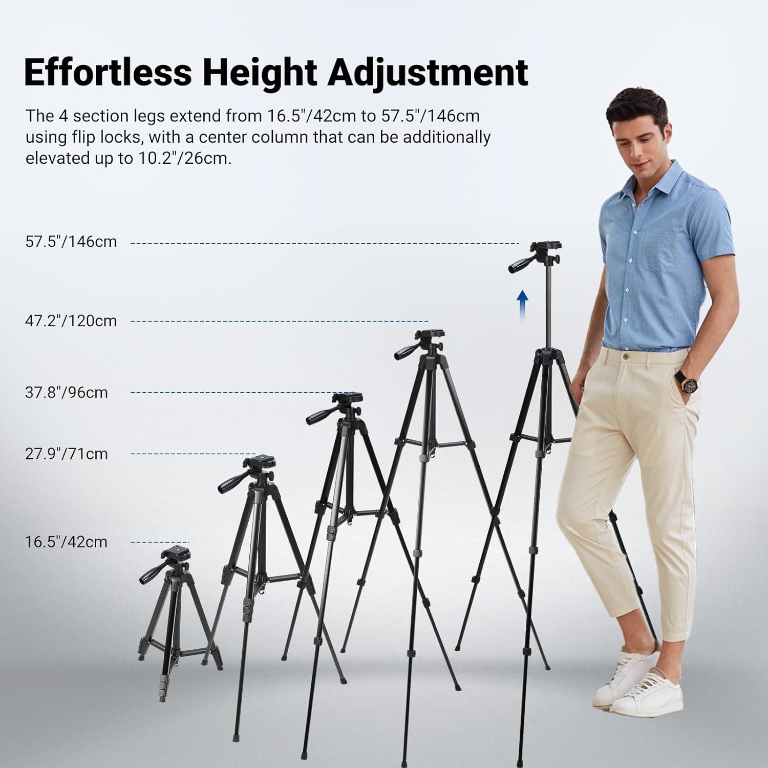 55" Portable Heavy-Duty Tripod for Phone & Camera w/ Cold Shoe Aluminum alloy