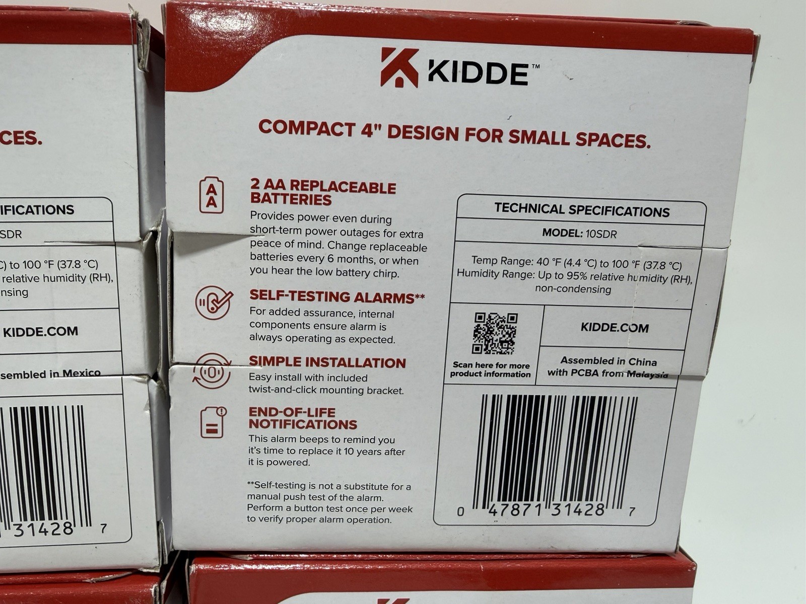 Lot of (4) Kidde Compact Battery Smoke Detectors with Photoelectric Sensor 10SDR