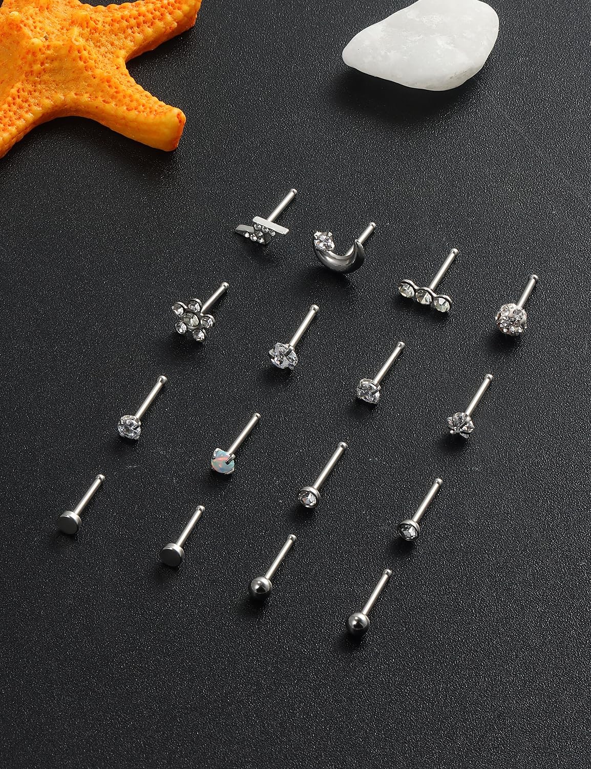 Leiainely Nose Rings Studs Piercings Jewelry for Women 3mm, 2mm, Bone