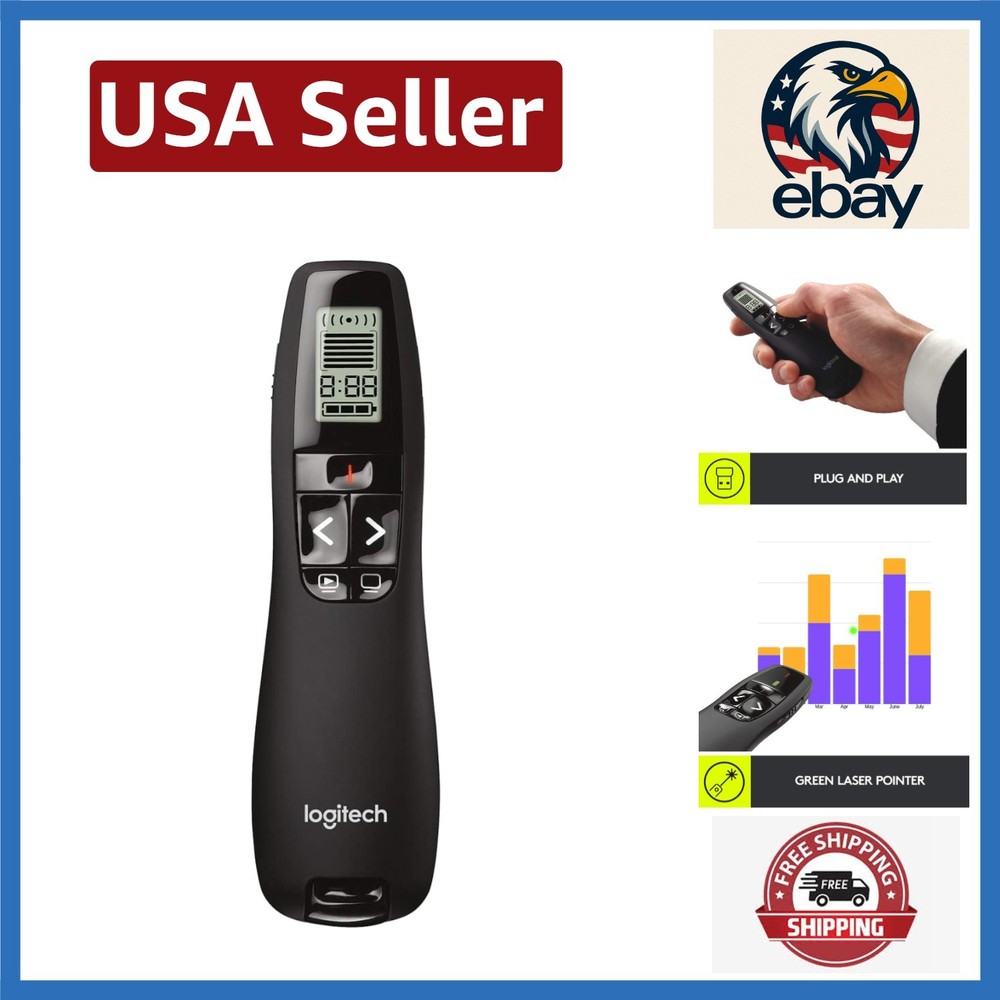 Compact R800 Wireless Presentation Clicker with Intuitive Controls & Green Laser