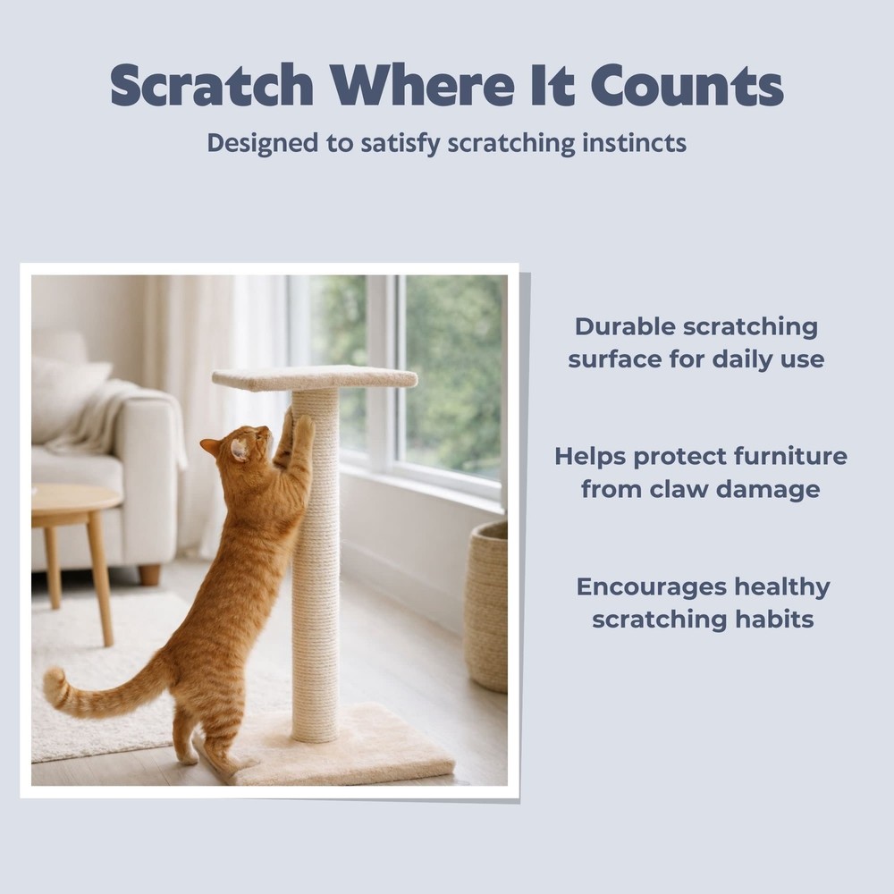 Espejo 27" Sisal Cat Scratching Post with Plush Platform, Beige