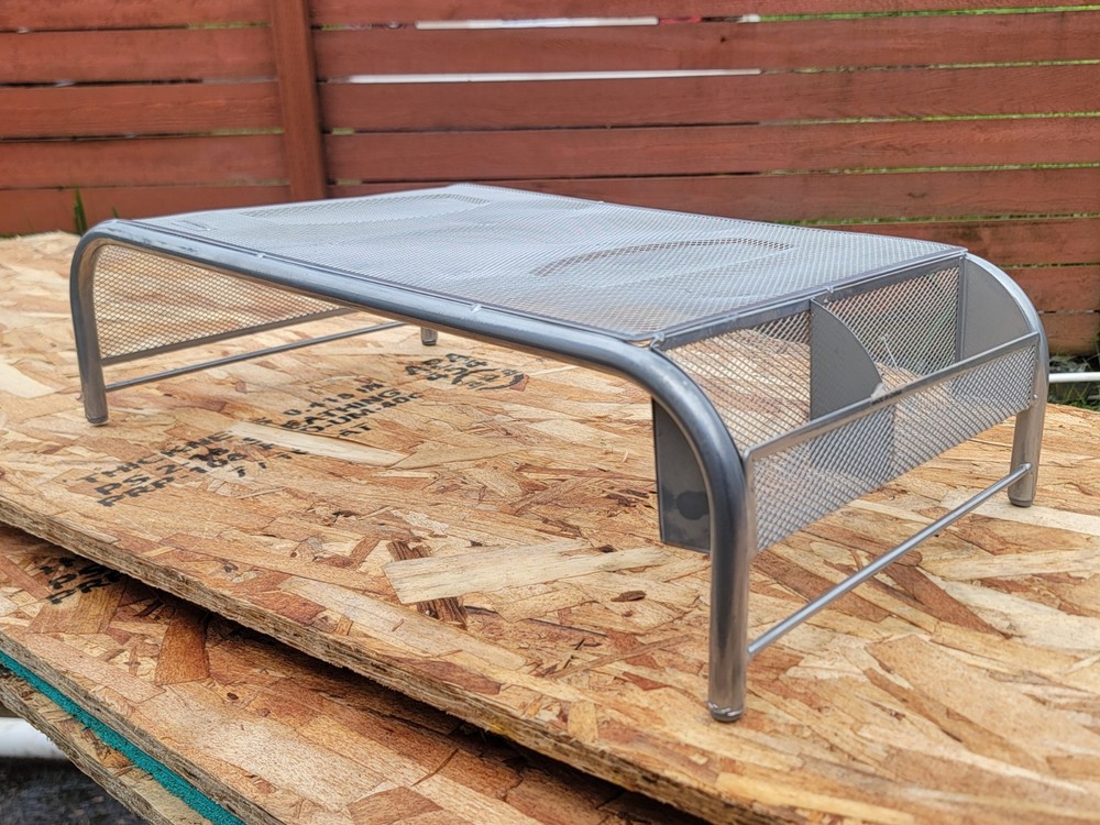 X2 ...Grey Metal Mesh Computer Moniter Stand & Riser W/ Pull Out Shelve