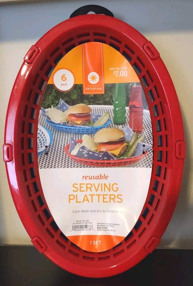 Reusable Plastic Serving Platters Baskets 6 Pack NIP