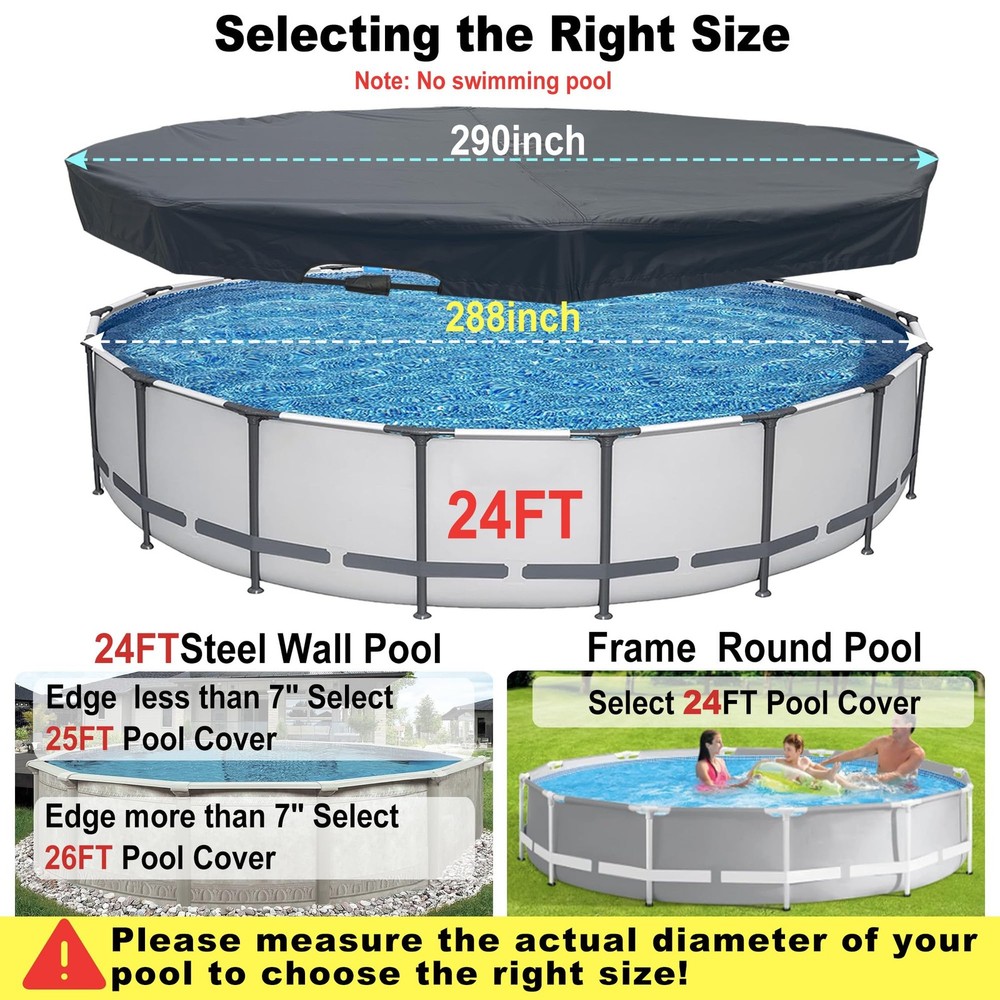 24 Ft Automatic Drain Round Pool Cover UV Protected Solar Pool Cover