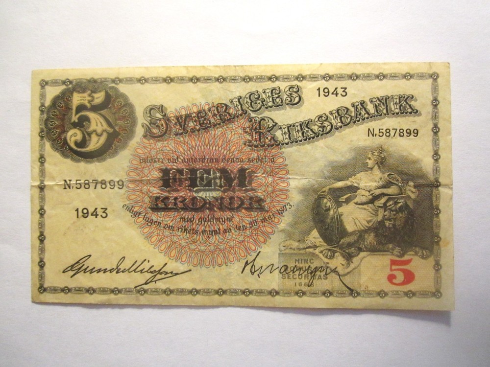 1943 SWEDEN 5 KRONOR