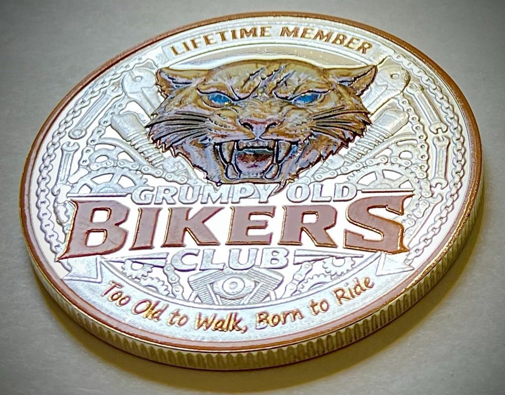 Grumpy Old Bikers Challenge Coin-3D-Silver Colored-Harley Davidson