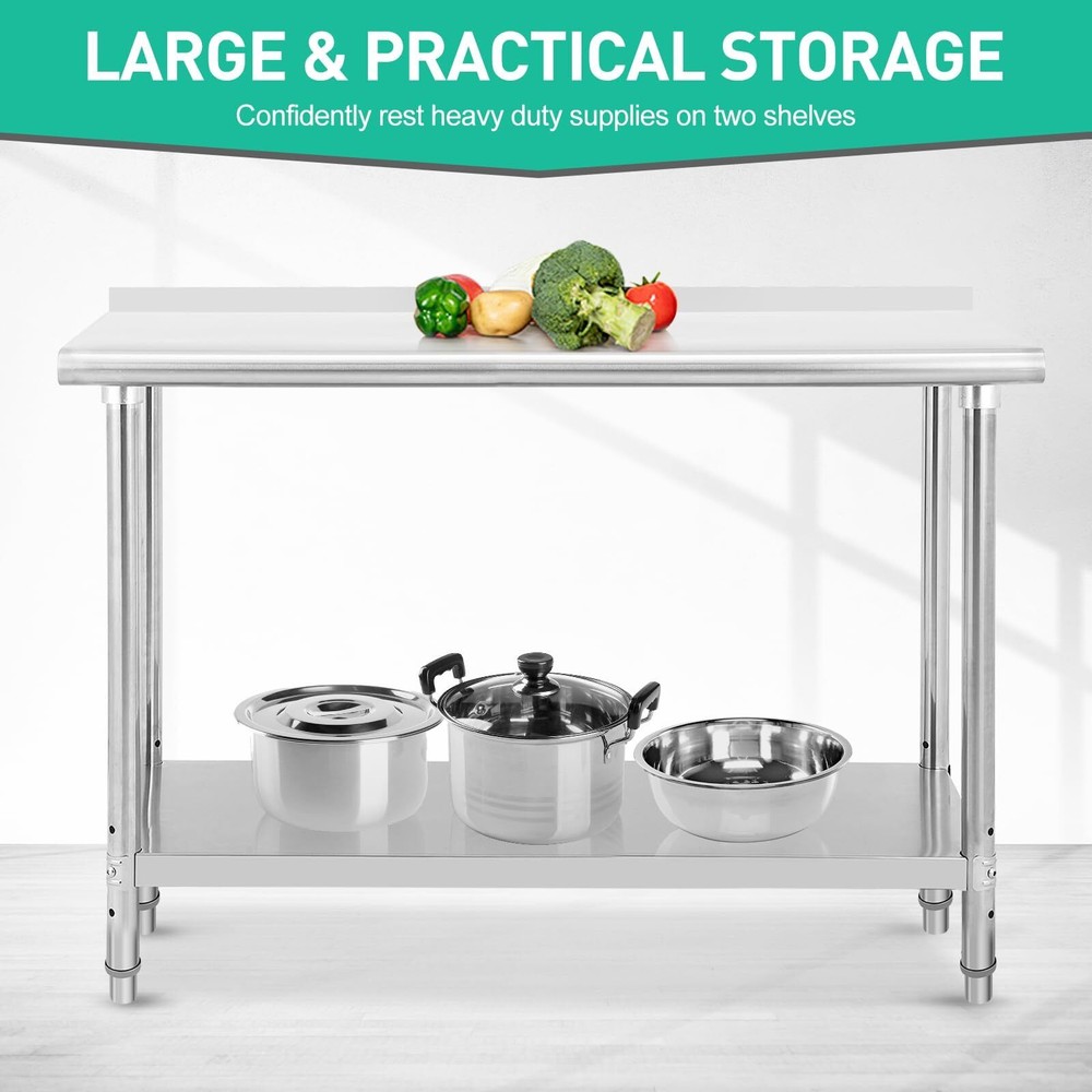 60"x24" Kitchen Prep Table Stainless Steel Work Table Undershelf with Backsplash