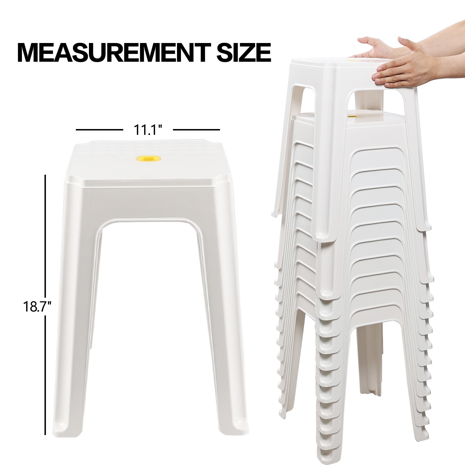 6/12-Pack 18.7 Inch Height Home Plastic Seat Stool Square Stackable Chair, White