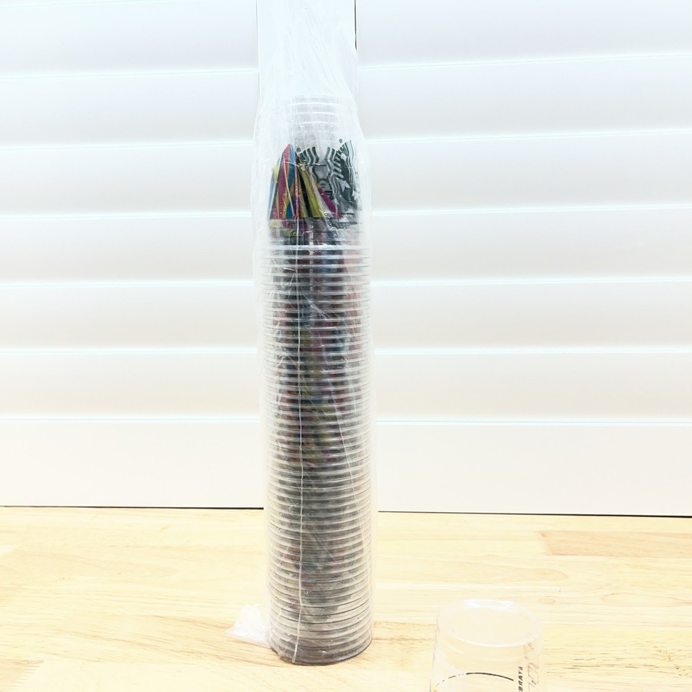 Starbucks Plastic Mini Clear Cups 50 ct Sleeve Mini Frap Release Open Pkg