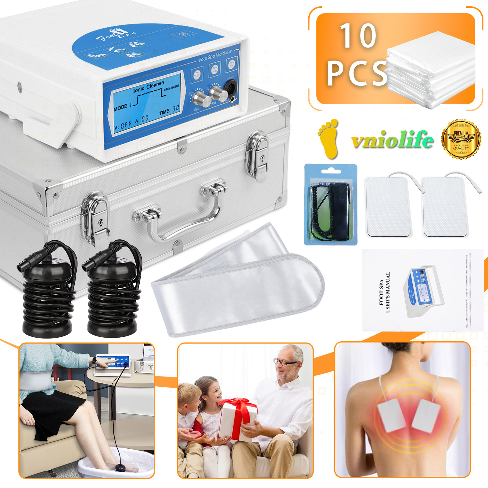 Durable Ionic Detox Foot Spa Bath Machine Ion Cleanse System w/ Case Heat Belt