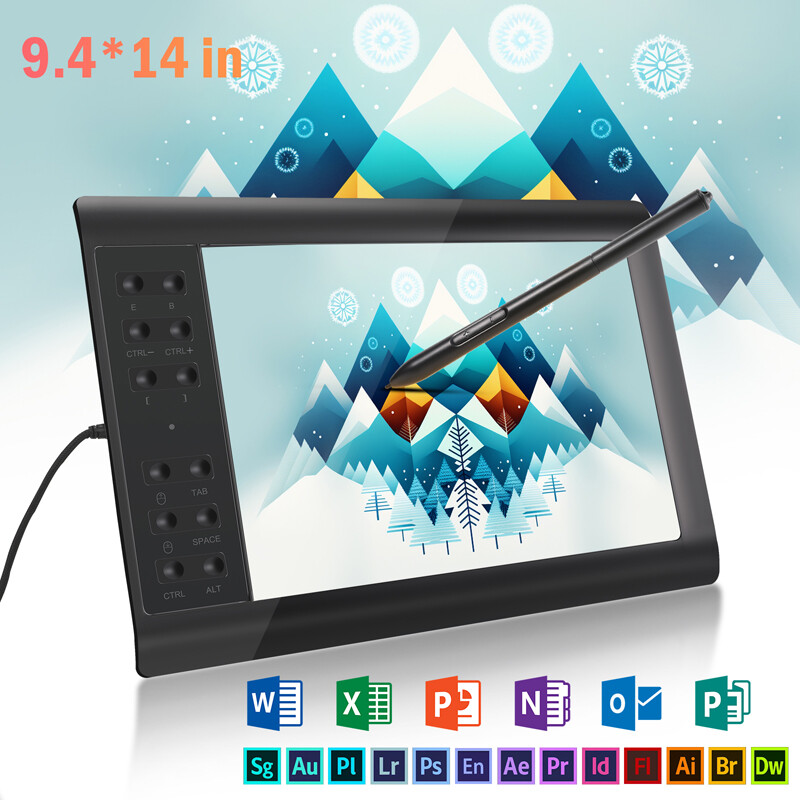 Digital Graphic Drawing Tablet w/ Battery-free Pen for Mac, Windows PC & Android