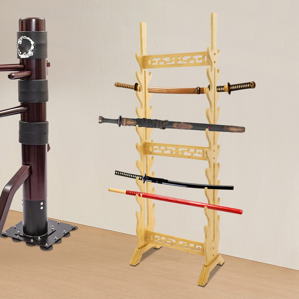 20 Tier Medieval Sword Stand Solid Wood Horizontal Display Rack for Katana Sword