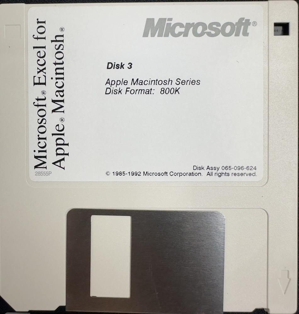 Vintage 1992 Microsoft Excel For Mac Apple Macintosh Floppy Disks Software