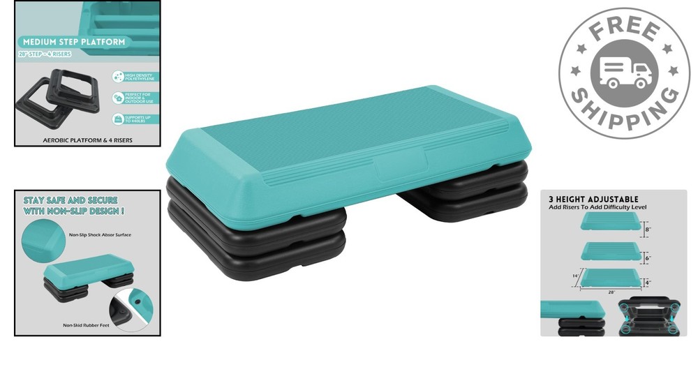 Compact Aerobic Stepper with 4 Stackable Risers - Non-Slip Design for Safety