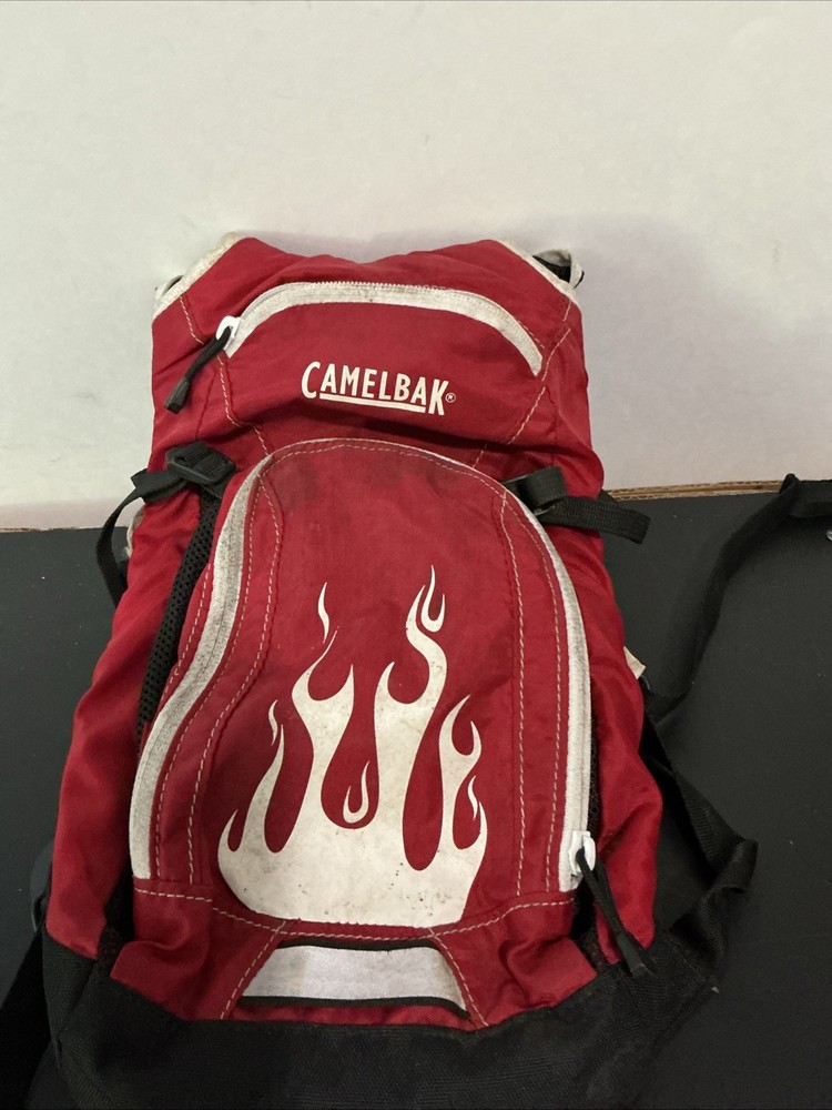 CamelBak Red With Flames Backpack Hydration Pack 2L Marks & Wear NO BLADDER BAG