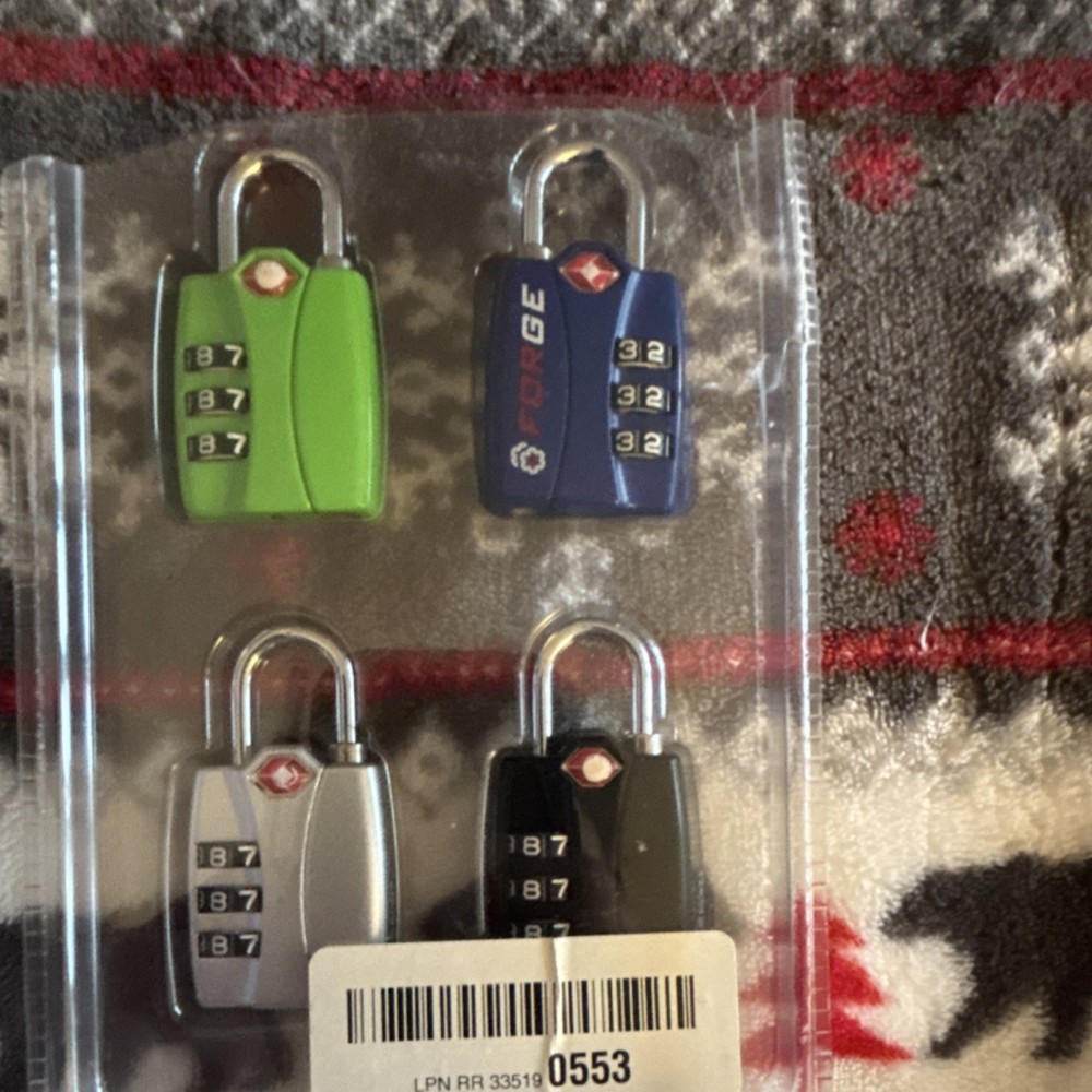 Forge TSA Approved Combination Travel Locks 4-Pack Assorted Colors