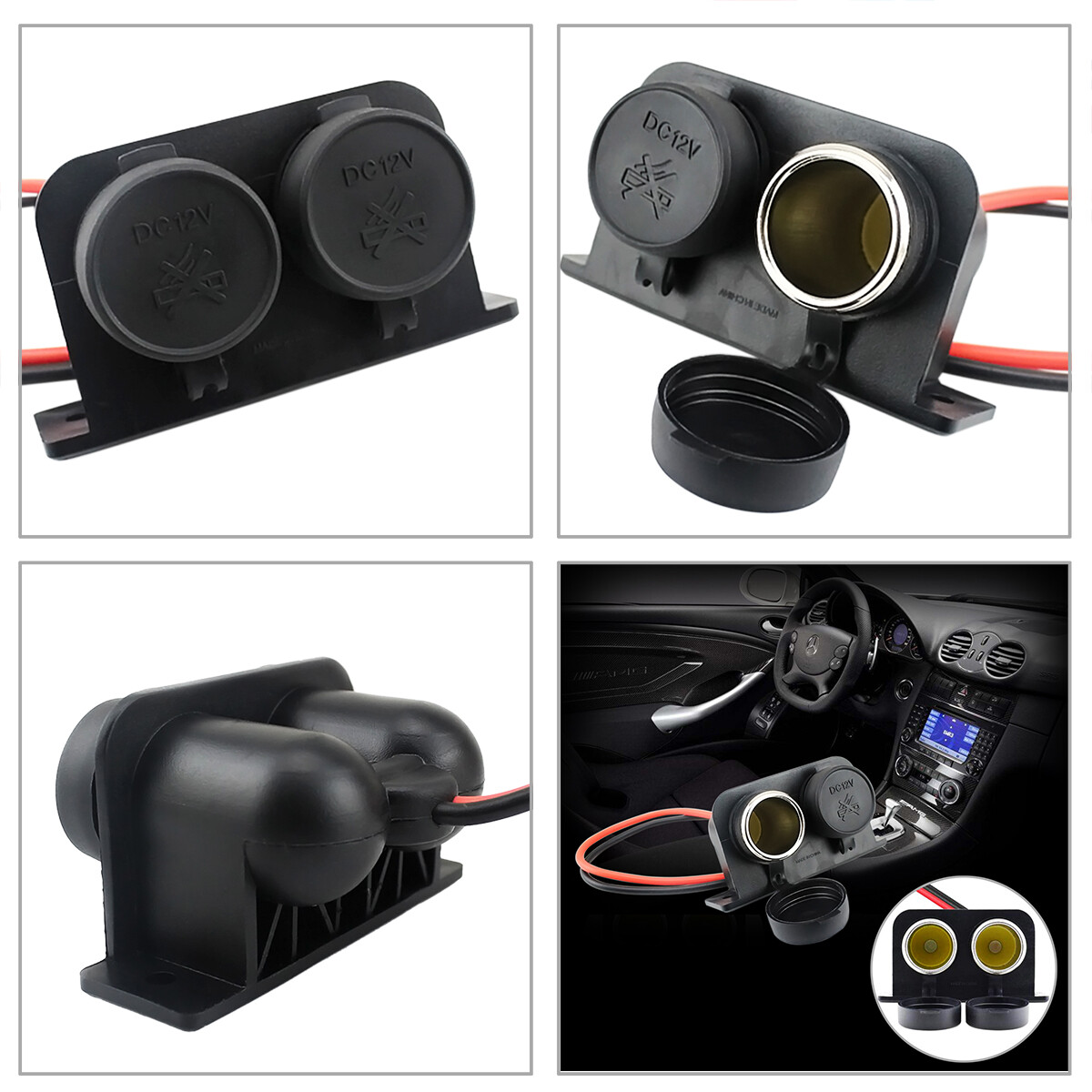 Waterproof Power Dual Socket Car Motorcycle Cigarette Lighter Plug 12V Outlet