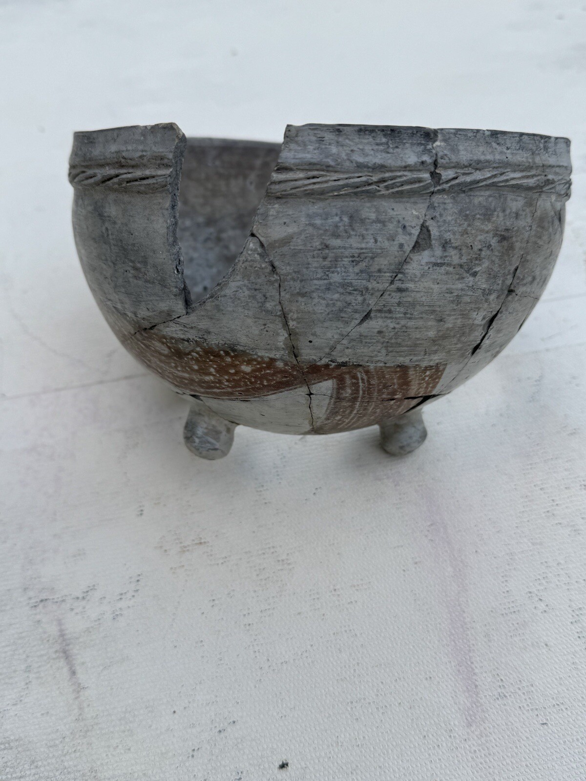 Native American PreColombian Rebuilt Footed Bowl Red Swirl Pattern Pottery Bowl