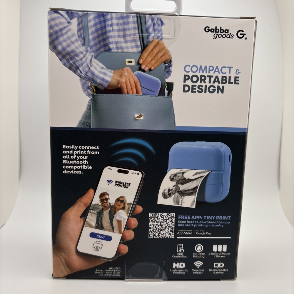 Gabba Goods Blue Mini Thermal Printer New Un-opened