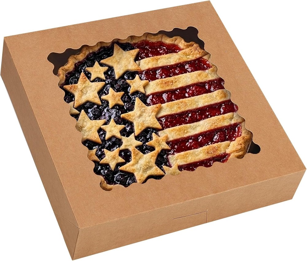 Pie Boxes, 10x10x2.5 Bakery Boxes with Window, Auto-up Brown