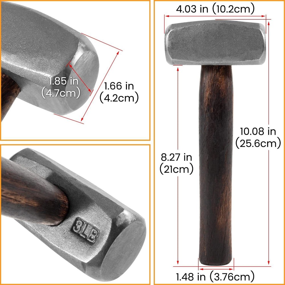 3lb Blacksmith Hammer for Farrier, Knife Maker, Welders, Blacksmith Forging Tool