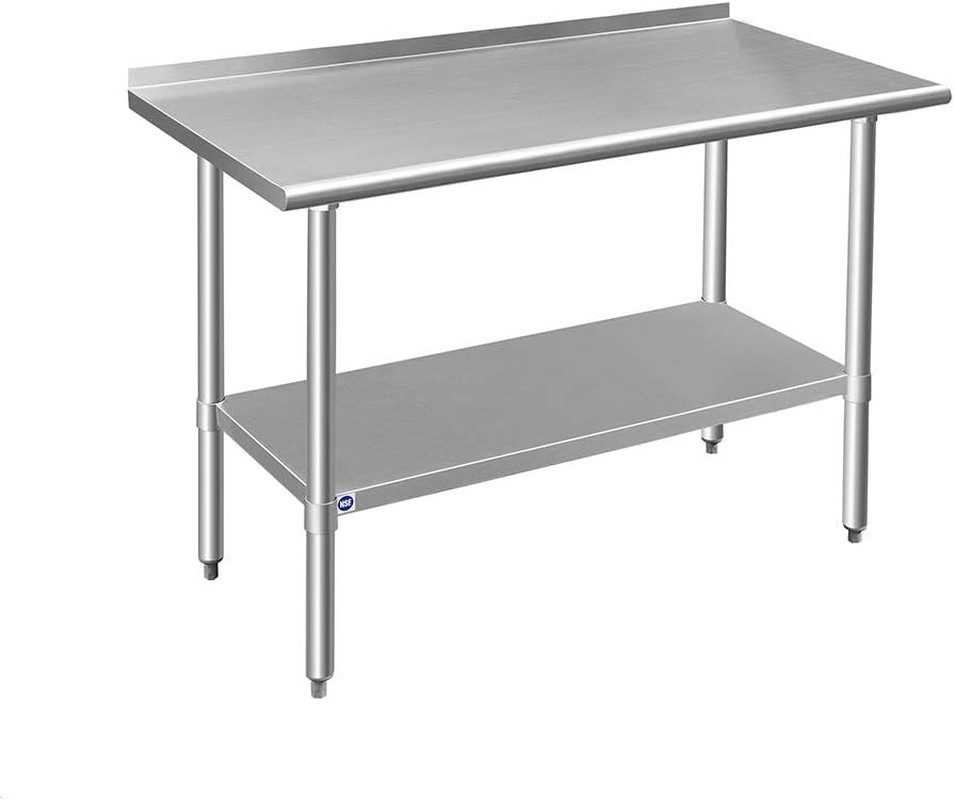 ROCKPOINT Stainless Steel Table for Prep & Work with Backsplash 24X48 Inches, NS