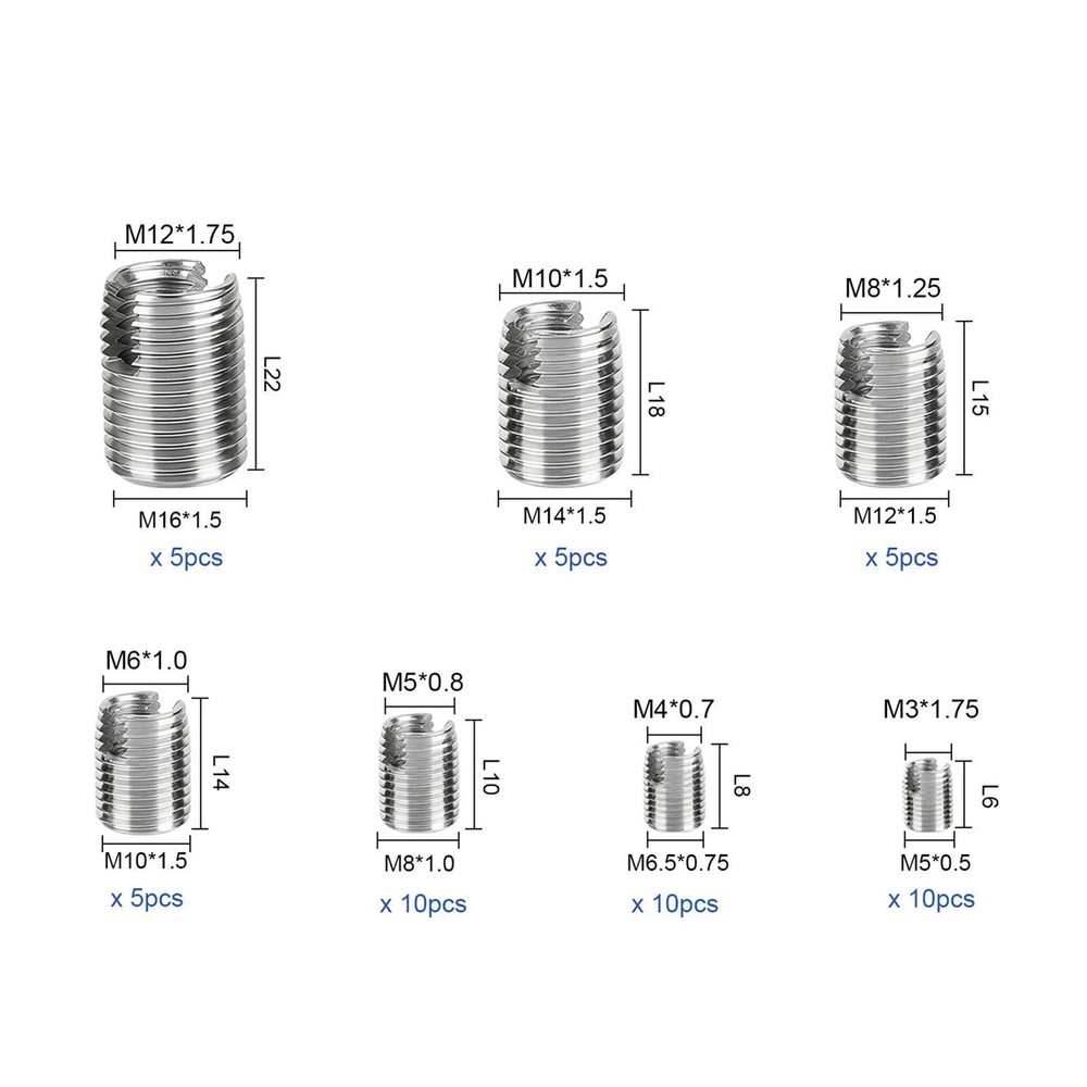 50x Metric Thread Inserts M3-M16 Stainless Steel Self-Tapping For Workshop Use