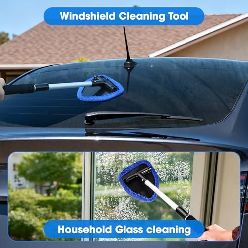 Windshield Cleaner Tool, Car Interior Cleaning Kit with Extendable Handle Blue