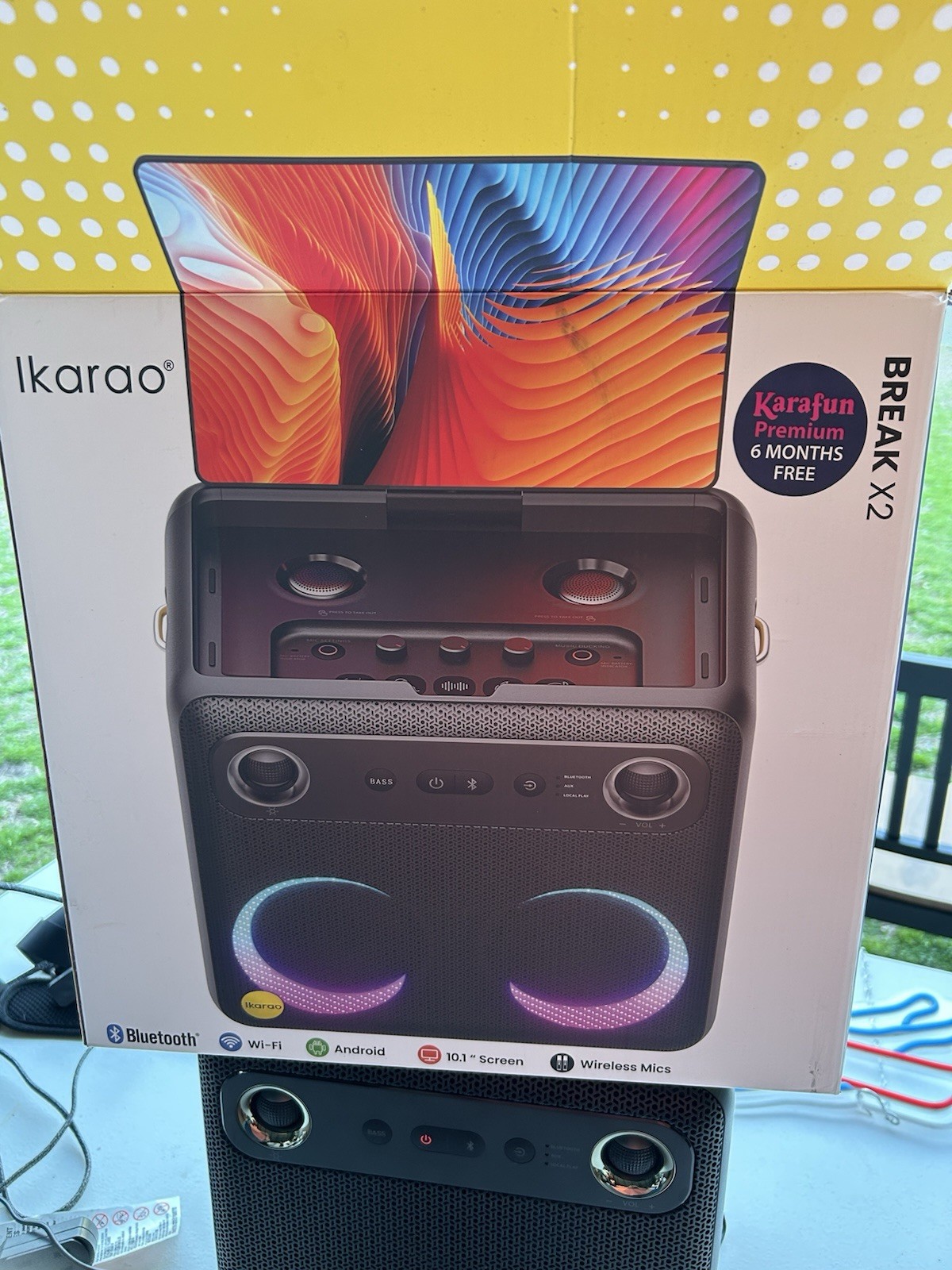 Ikarao Portable Karaoke Machine Party Speaker with Screen 2 Wireless Mics Black