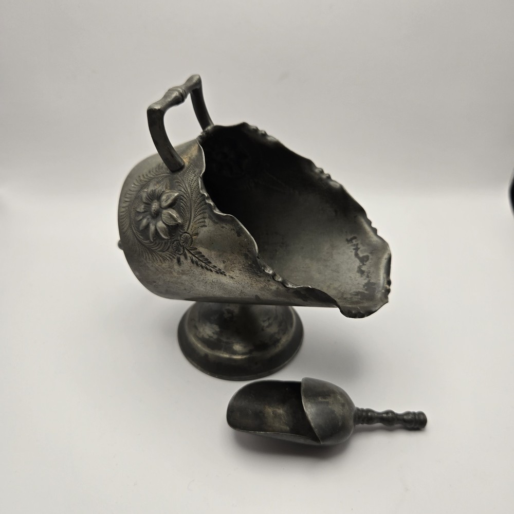 Antique Silver Plated Sugar Scuttle And Scoop