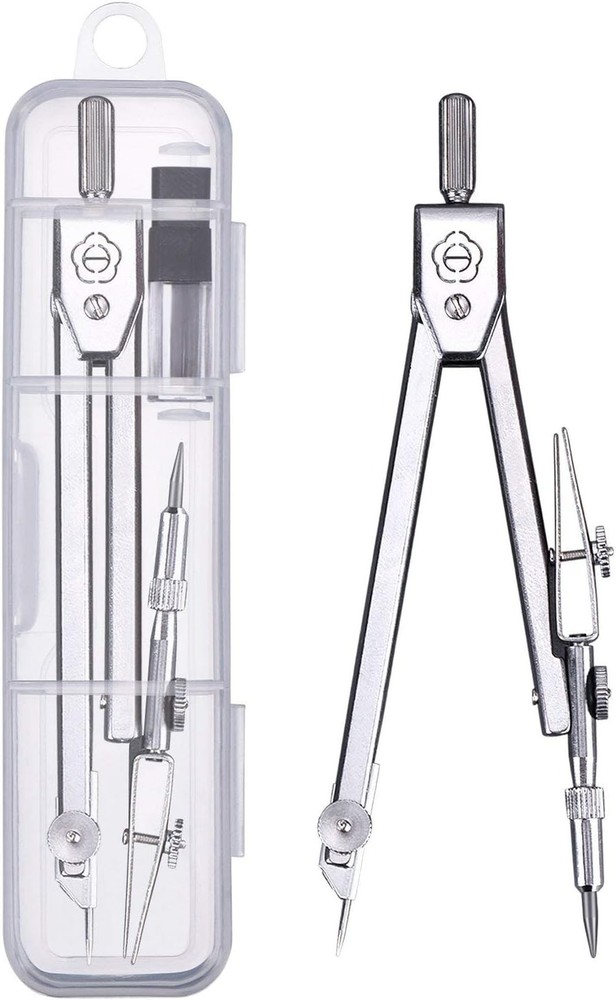 Clear Case Geometry Math Set: Durable Compass & 6-Inch Protractor for Students