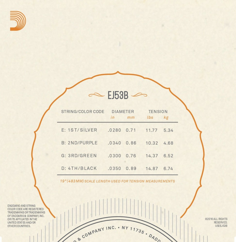 D'Addario EJ53B Pro-Arté Rectified Nylon Ukulele Strings Baritone DGBE