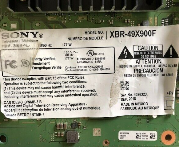 Sony A-2197-252-A, A2197239A BM2A Main Board for XBR-49X900F