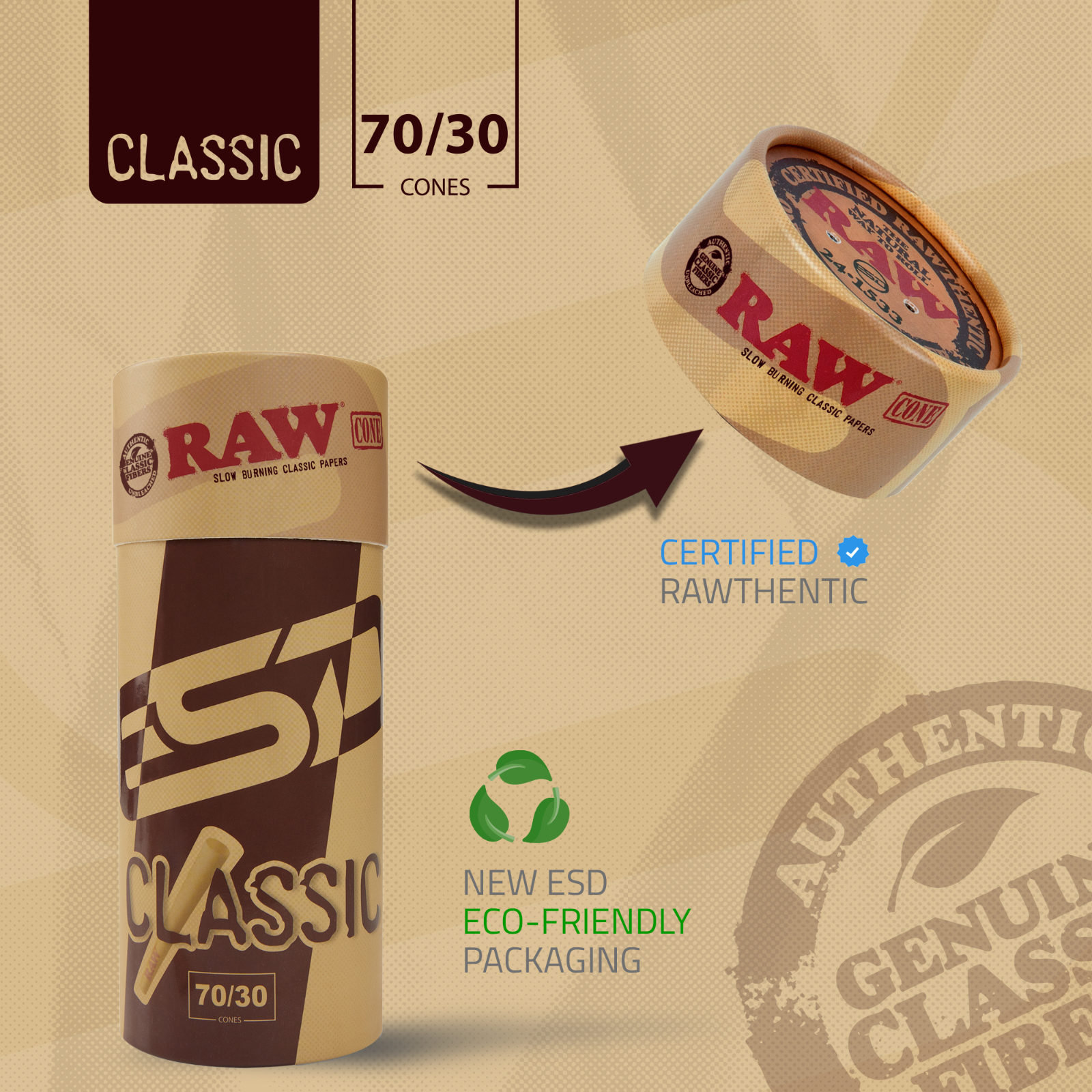 RAW Cones 70/30 Single Size Dogwalker | 50 Pack