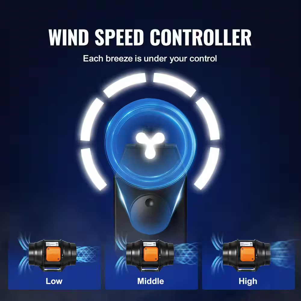 Inline Duct Fan, 6 In. 400 CFM with Variable Speed Controller, Quiet Ac-Motor Ve