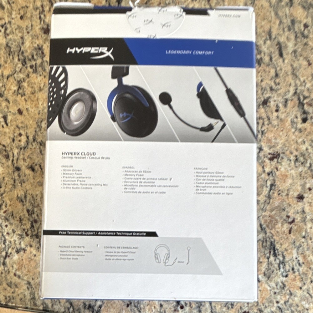 HyperX Cloud Gaming Headset Blue, Detachable Mic, Memory Foam, PS5/PS4