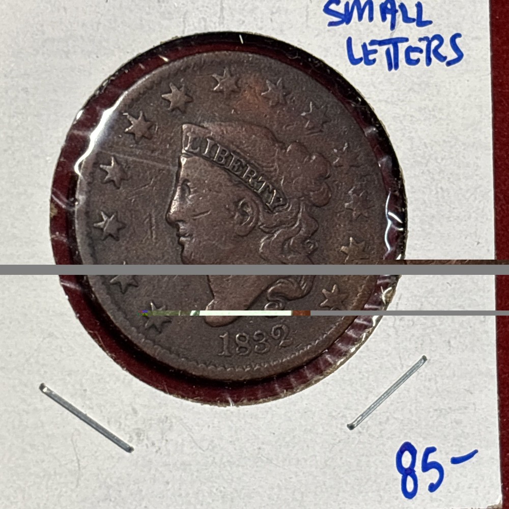 1832 Coronet Head Large Cent, Medium Letters, N-1