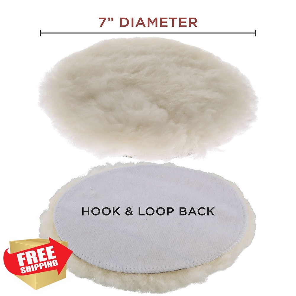 TCP Global 7" Wool Buffing Pads 2 Pack 1" Pile Hook and Loop