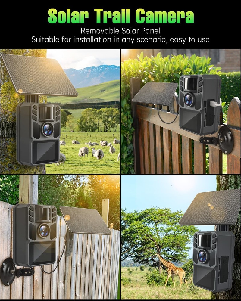 FKPCAM Trail Camera Solar Powered 4K 48MP, with 5000mAh Black