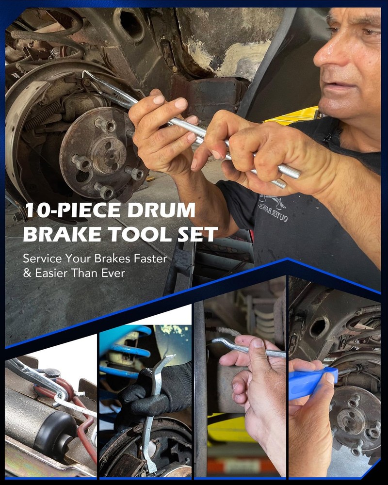 Drum Brake Tool Kit 10pc with Spring Spoon Set Orion Motor Tech Compressor