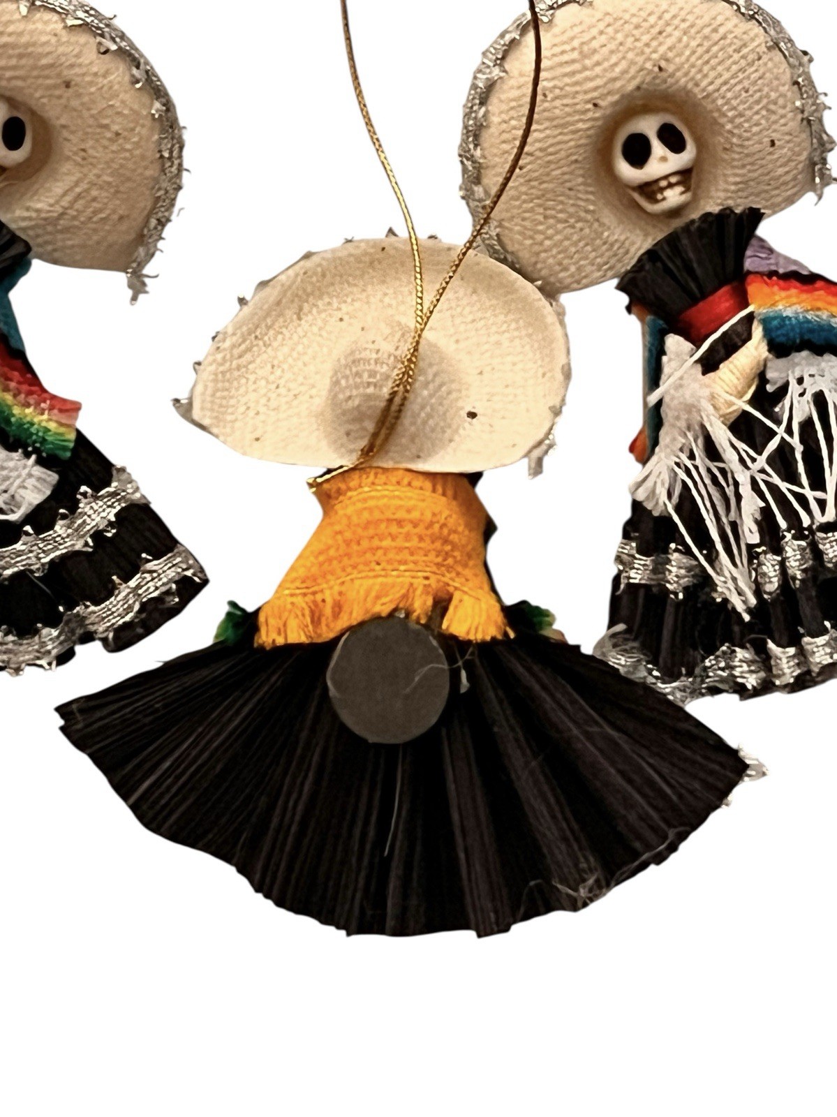 Set (4) CORN HUSK Day of the Dead CATRINA Charra, Mexican Christmas Ornaments