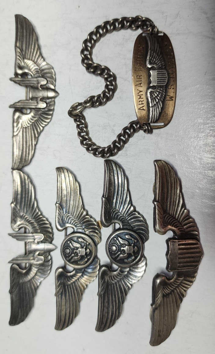 WW2 AAF Sterling Pilot, Ariel Gunner, Crew Member Wings & Gold & Silver Bracelet