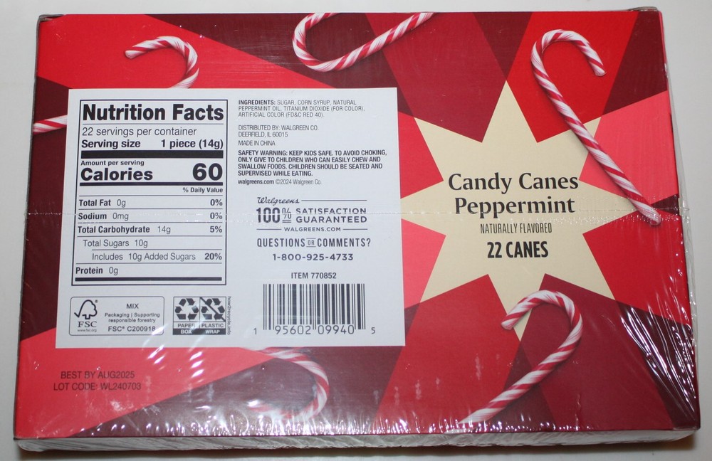Peppermint Candy Canes (22) Individually Wrapped Candy Canes