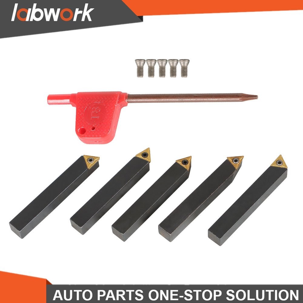 Labwork 5Pcs 3/8" Lathe Indexable Carbide Insert +Turning Tooling Bit Holder Set