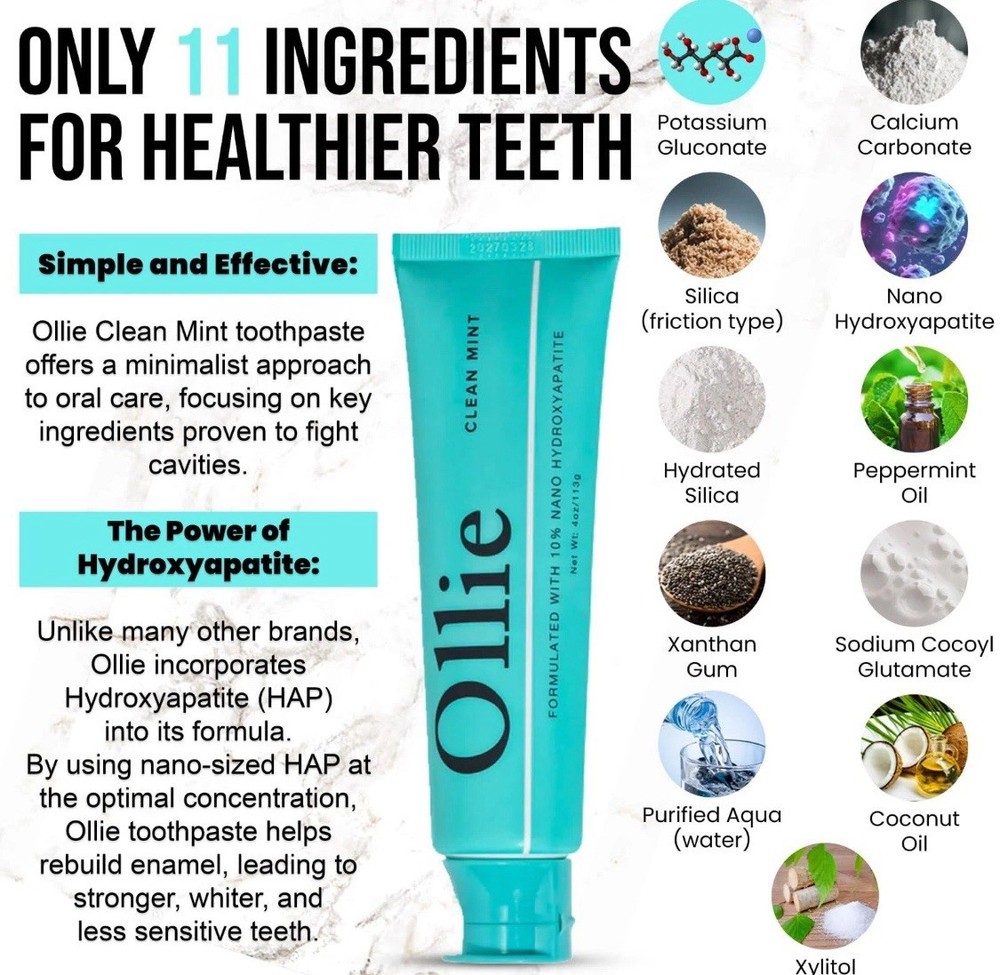 Clean Mint Nano Hydroxyapatite Toothpaste for Teeth Whitening, 10% Hydroxyapa...