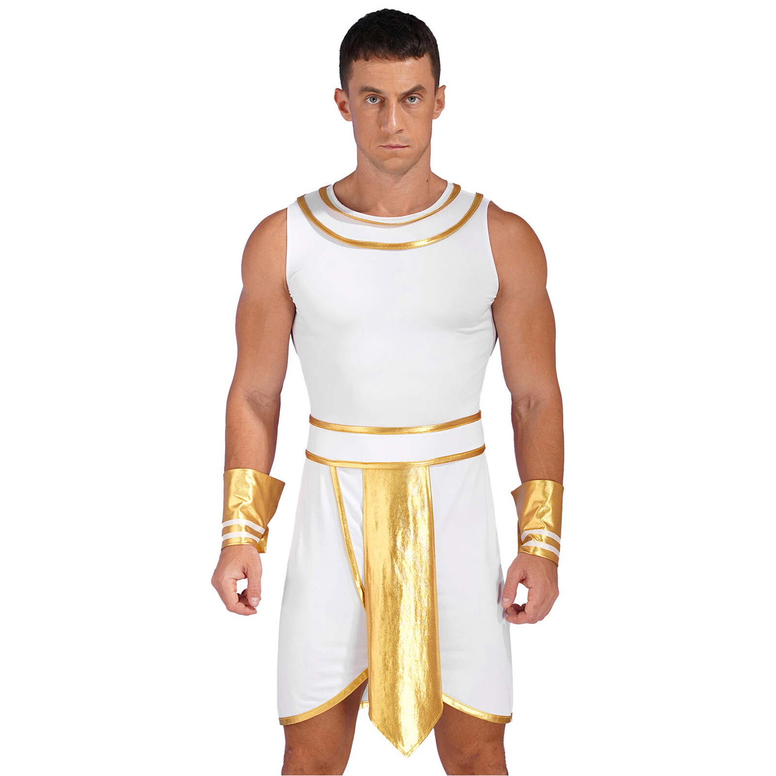 Mens Egyptian Costume Adult Set Toga Outfit Performance With Cuffs Round Neck